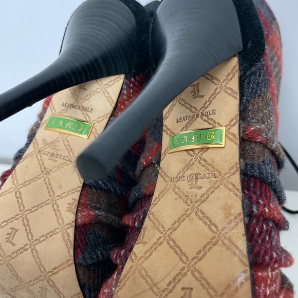 L.A.M.B. By Gwen Stefani No Doubt Wool Plaid Suede Lace Up Booties Size 7 - Picture 7 of 14